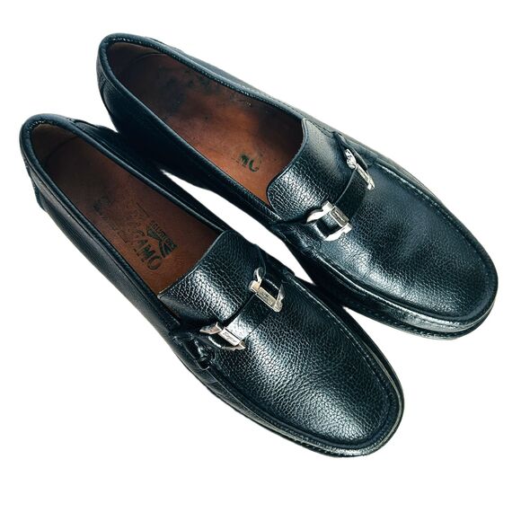 Ferragamo Grandioso Bit Loafers Mens Size 9 D Black Textured Leather Shoes main image 9